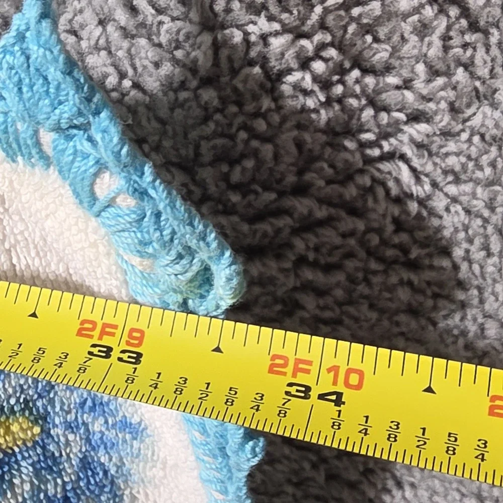 Vintage Terry Cloth Handmade Throw Crochet Lace Blue Floral